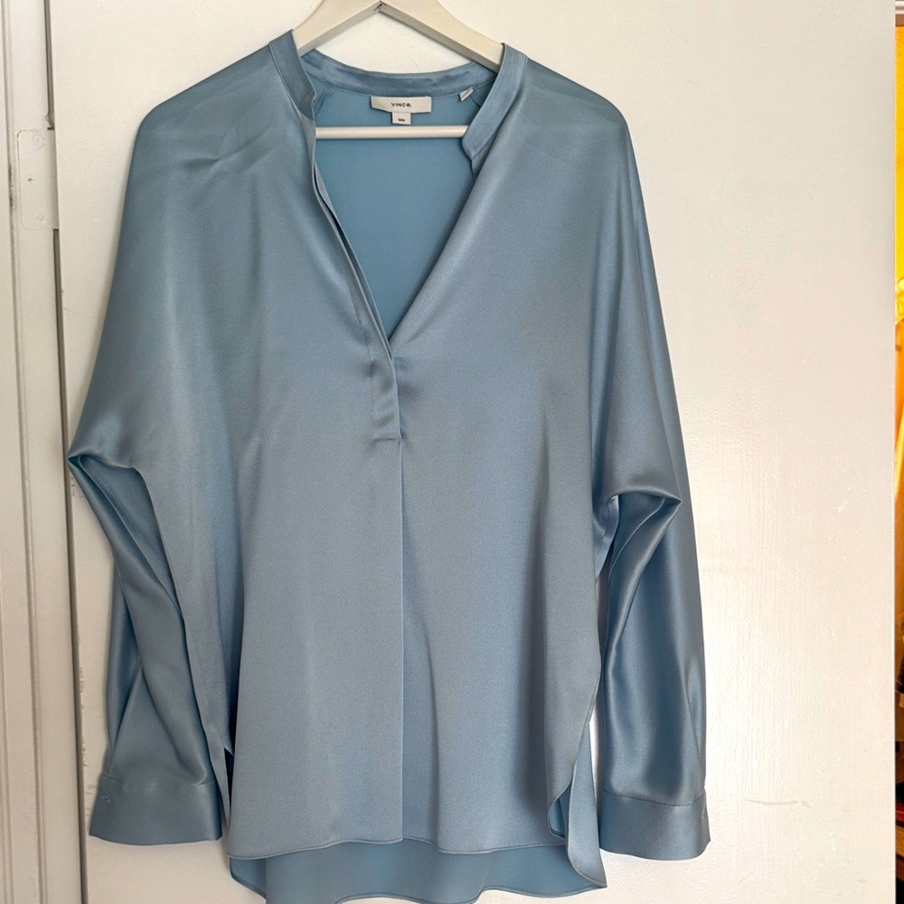 VINCE Light Blue Silk Blouse